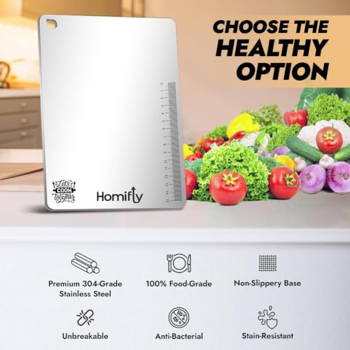 Image of HOMIFLY 304 Stainless Steel Chopping Board for Kitchen /Non-Slip Cutting Board /Food-Grade & Double-Sided Kitchen Chopper for Vegetable, Fruit, Bread, Meat & Kneading Dough (Small)