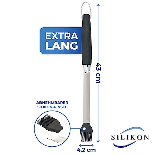Maximex BBQ Silikonpinsel extra lang, 43cm Grillpinsel hitzebeständig, Langer Marinierpinsel mit rutschfestem Stiel & zuverlässigen Silikon-Borsten, gleichmäßige Verteilung ohne Tropfen/Verkleben
