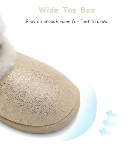 Image of Cubufly Toddler Little Girls Boots Warm Winter Kids Ankle Fur Lined Snow Shoes Non-Slip