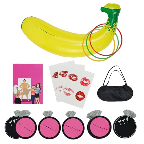 Cranight 40 Pcs Hen Party Games Adult, Ring Toss Game with Novelty Stickers Eye Mask Hen Do Accessories for Bridal Shower Girls Night