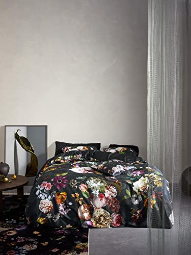 ESSENZA Dekokissen Fleur Nightblue, 50x50 cm - 100% Polyester Samt - Blumen Pfingstrosen Tulpen