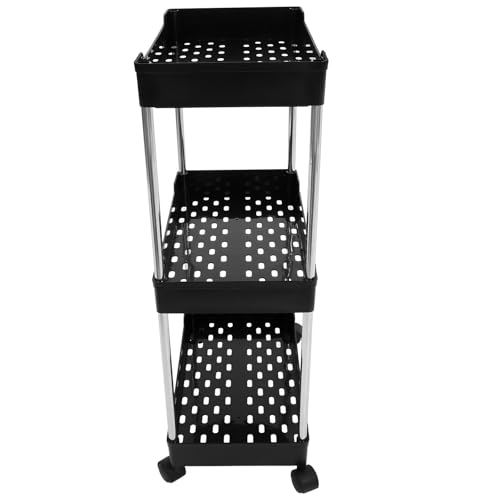 Hoement Carrito de Almacenamiento Rodante de 3 Niveles Negro, Estante Organizador Multifuncional para Baño y Cocina, Compacto y Práctico para Espacios Pequeños