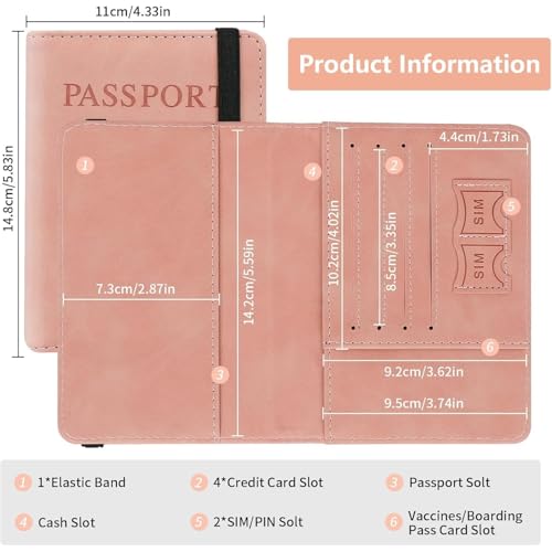 Image of PU Leather Passport Holder Travel Wallet Organiser for Men & Women | 4 Card Slots 2 SIM Slots Money Case | Travel Document Case Cover Passport Pouch Slim Unisex Gift - (Pack of 2) Pink