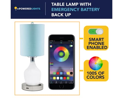 Inpowered Lights Lamp Angel (Blue Shade/Silver Base) Standard Electric Night Light Or Table Lamp With Emergency Battery Back Up, Usb Charging, Color Changing Base, Nursery, Bedroom, Bedside Lamp #TOP2