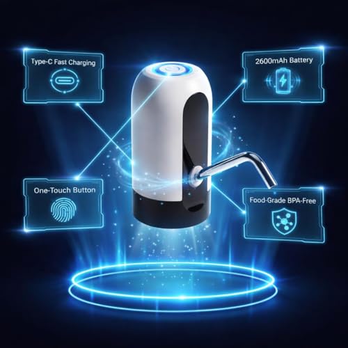 Image of Electric Water & Oil Dispenser Pump 2600 mAh bettey for 20 Litre Bottle | Automatic Water Can Dispenser with Tap | Rechargeable Bottle Pump for Home, Kitchen| Portable 20L Water /Oil Pump