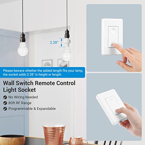 Dewenwils Remote Control Light Bulb Socket, Wireless Light Switch For Pull Chain Light Fixture, Remote Light Socket E26 E27 Bulb Base With Wall Mounted Wireless Controller, No Wiring, Etl Listed #TOP1