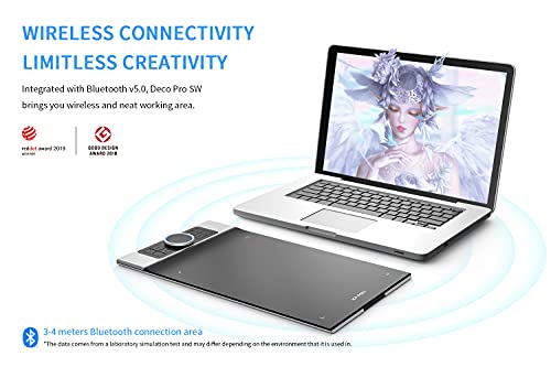 XP-PEN Deco Pro SW Grafiktablett, Bluetooth oder 2,4 Wireless Zeichentablett (9'x5'), Stift-Tablett...