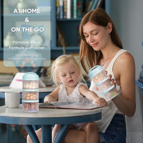 Image of Termichy Stackable Formula Dispenser Portable Milk Powder Container, 2 Pack, Light Blue
