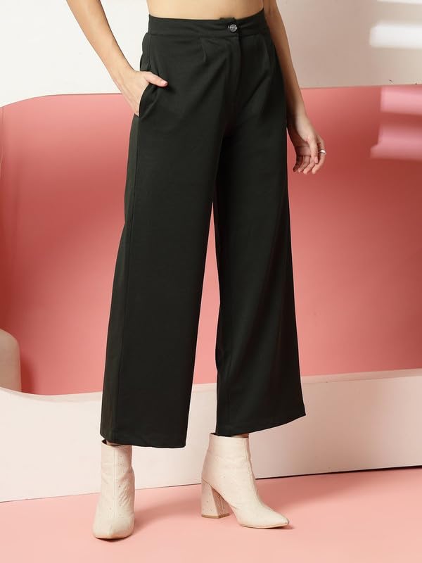 Image of OOMPH! Women's Straight Fit Mid Rise Korean Trousers|Trouser Pants for Women|Elegant Workwear for Office, College & Events|Trousers for Woman