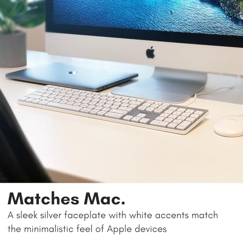 Macally Backlit Wired Keyboard for Mac | Compatible Apple Keyboard with Numeric Keypad | Comfortable All Day Typing, Compatible on MacBook Pro/Air, iMac, Mac mini/Pro - Silver
