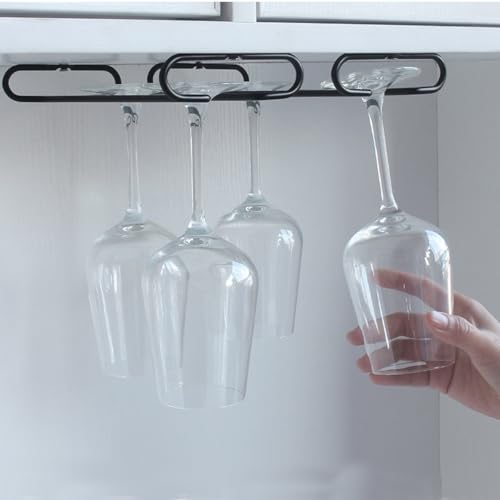 Eruceky 2 Piezas Soporte para Copas de Vino, Soporte para Copas de Vino de Metal, Porta Copas de Vino con Tornillos, Adecuado para Hogar, Bar, Cocina, Restaurante(Negro)