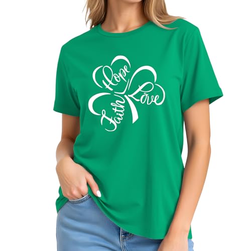 Image of St Patricks Day Shirt Women-Irish Shirts for Women Lucky Shamrock Tees Cute Lucky Short Sleeves