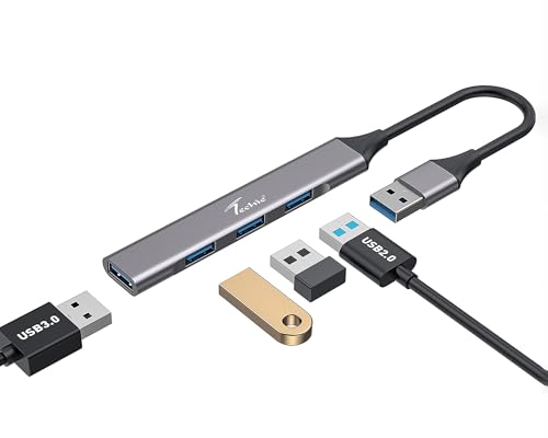 Image of Techie USB-A 4-Port Hub with 1x USB 3.0 5Gbps and 3x USB 2.0 Ports for Laptops Desktops MacBook Windows Tablets (Silver)