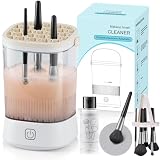 Electric Makeup Brush Cleaner - 12000 RPM Makeup Brush Cleaning Machine, IP65 Waterproof Automatic Makeup Brush Cleaner with Cleaning Solution, for Makeup Sponges and Brushes-White.