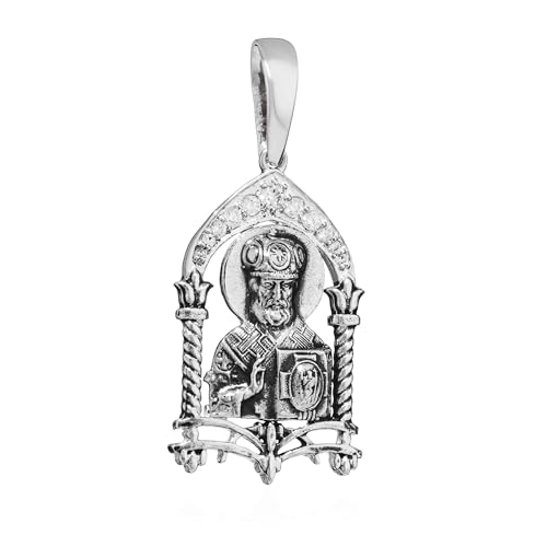 Pendentif Saint Nikolaus argent 925 massif 22x15mm empierré zircons