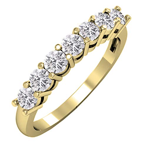 Dazzlingrock Collection Round White Diamond 7 Stone Wedding Ring for Women (0.75 ctw, Color I-J, Clarity I1-I2) in 14K Solid Gold