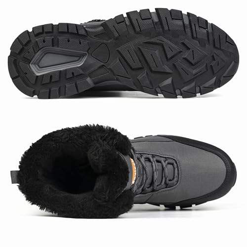 SHULOOK Winterstiefel Herren Wasserdicht Warm Gefüttert Winterschuhe Herren Schneestiefelrutschfeste Hohe Wanderschuhe Outdoor Schuhe Winter für Wandern Arbeiten Camping (Grau EU 43)
