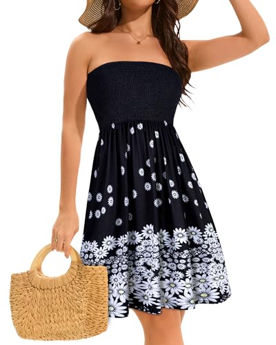 Image of elescat Summer Dresses for Women 2026 Strapless Casual Beach Cover Ups Tube Top Sundress