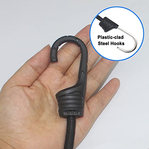 4 Pieces Bungee Cords With Hooks Black Elastic Rope Straps Heavy Duty Bungee Cords For Tarp Covers, Canvas Canopies, Motorcycle, Cargo(12 Inches) #TOP3