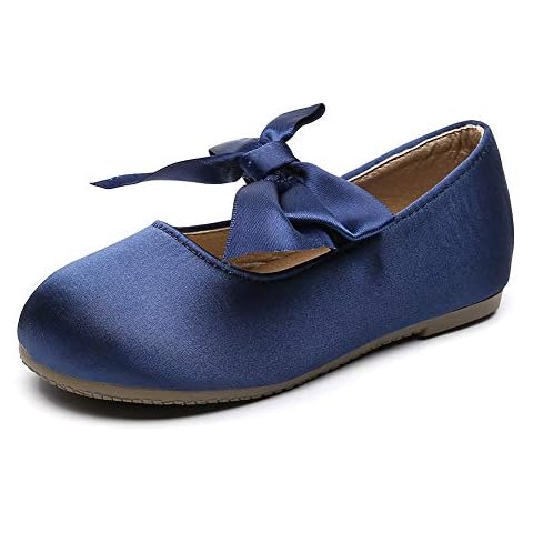 Chiximaxu Little Girls Ballerina Slip on Mary Jane Casual School Dress Flat Shoes Navy Blue 5.5 M US Toddler Cover