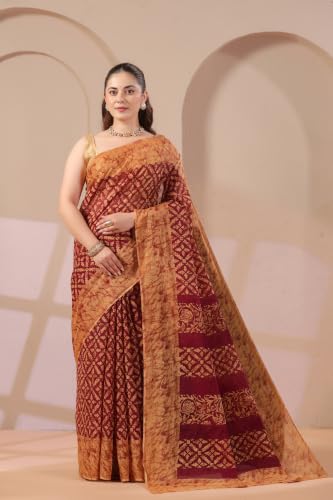 Image of TAMAIRA FASHION Mulmul Pure Cotton Saree For Woman Batik Printed |Office Wear Daily Wear Sarees For Women Without Blouse Piece(Available in 10 Colours)