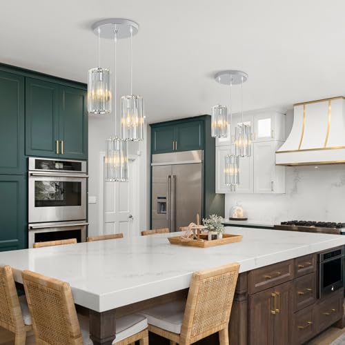 Image of Chrome Pendant Lighting Modern Pendant Light, Mini Crystal Chandeliers,Adjustable Pendant Light Fixture for Kitchen Island Dinning Room Corridor Bedroom(Chrome 3-Light)