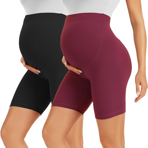 VALANDY Creamlush Maternity Shorts Over The Belly- 5" Pregnancy Biker Shorts Lounge Yoga Pants (S-XL)