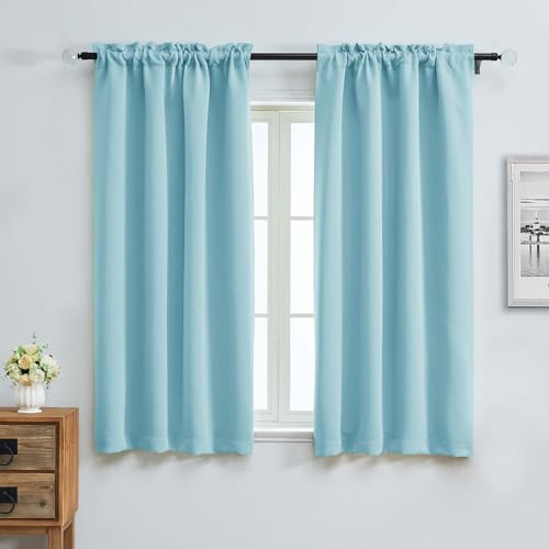 Image of Aiyufeng Aqua Blackout Curtains for Bedroom 63 Inch Length 2 Panels, Solid Thermal Insulated Energy Saving Rod Pocket Window Treatment Curtains Blackout Drapes, W40 x L63 Inch,Aqua