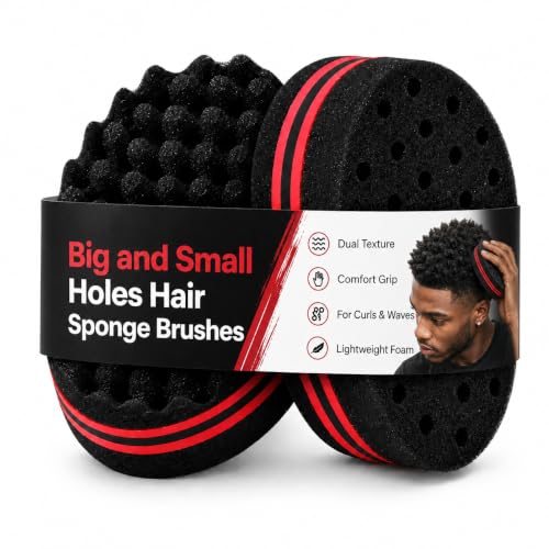 2 Pcs Big and Small Holes Hair Sponge Brushes Double Sided Afro Twist Curl Sponge with Big & Small Holes for Dreads Coils Waves Barber & Home Use