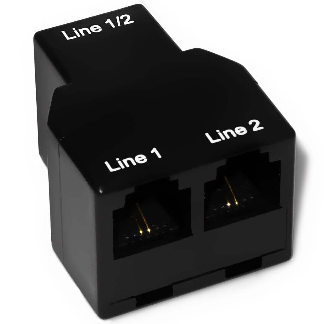 Dual Telephone Line Separator/Combiner 3-Female RJ11 Jack Adapter for 2 Line Phone Cable (Black, 2 Line Phone Splitter) Dual Telephone Line Separator/Combiner 3-Female RJ11 Jack Adapter for 2 Line Phone Cable (Black, 2 Line Phone Splitter)
