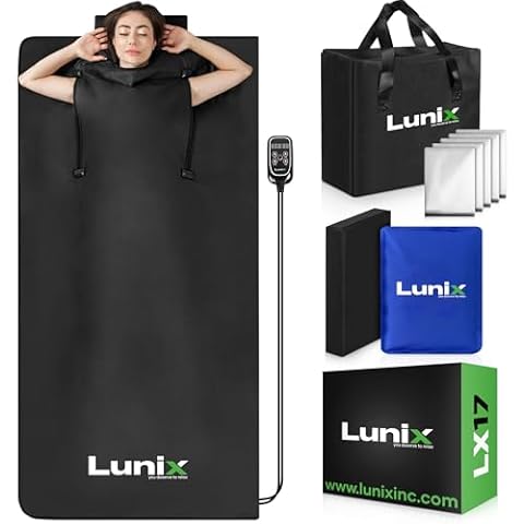 Lunix LX17 Portable Far Infrared Sauna Blanket for Home Relaxation - Temperature Range of 77-176°F - Enjoy an Infrared Sauna Anywhere, with Head Pillow, Detox Wrap & Hot Cold Gel Pack Cover