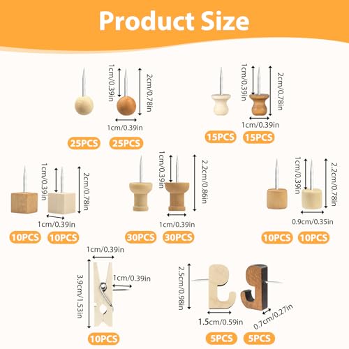 200 Stück Pinnadeln Holz, Reisszwecken mit Kunststoffbox, 7 Verschiedene Arten Von Pinnwandnadeln, Pin Nadeln für Pinnwand und Korktafeln, für Landkarte, Fotos, Handwerk zu Befestigen