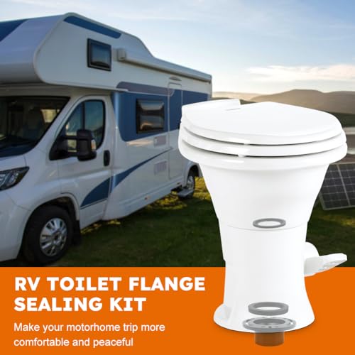Image of EMVANV RV Toilet Seal and 3 Inch Socket RV Toilet Flange Kit, Designed for RV 300 /310 /320 Toilets, Replaces 385345892 Flange and 385311658 Flush Seal and 385311652 Base Seal(Black)