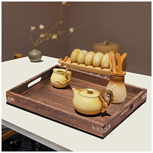 Wood Serving Tray, Rectangular Butler Serving Tray with Handle, Coffee Table Tray Decorative Tray for Tea, Coffee, Breakfast, Table Centerpieces 15.7 x 10.8 x 1.57 Inch … - Image 3