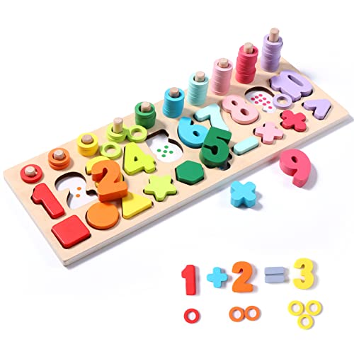 Yoocaa Montessori Spielzeug mit Bausteinen: Math, Zählen, Sortieren, Stapeln, Formenerkennung: Lernspielzeug für Vorschule für Jungen und Mädchen im Alter von 3, 4 und 5 Jahren Cover
