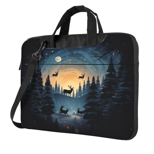 Entemne Bolsa para portátil de 13/14/15.6 pulgadas, diseño de camiseta de Navidad, diseño de reno, para mujeres y hombres, ligera, resistente al agua, bolsa de hombro, maletín, multicolor, 14 inch
