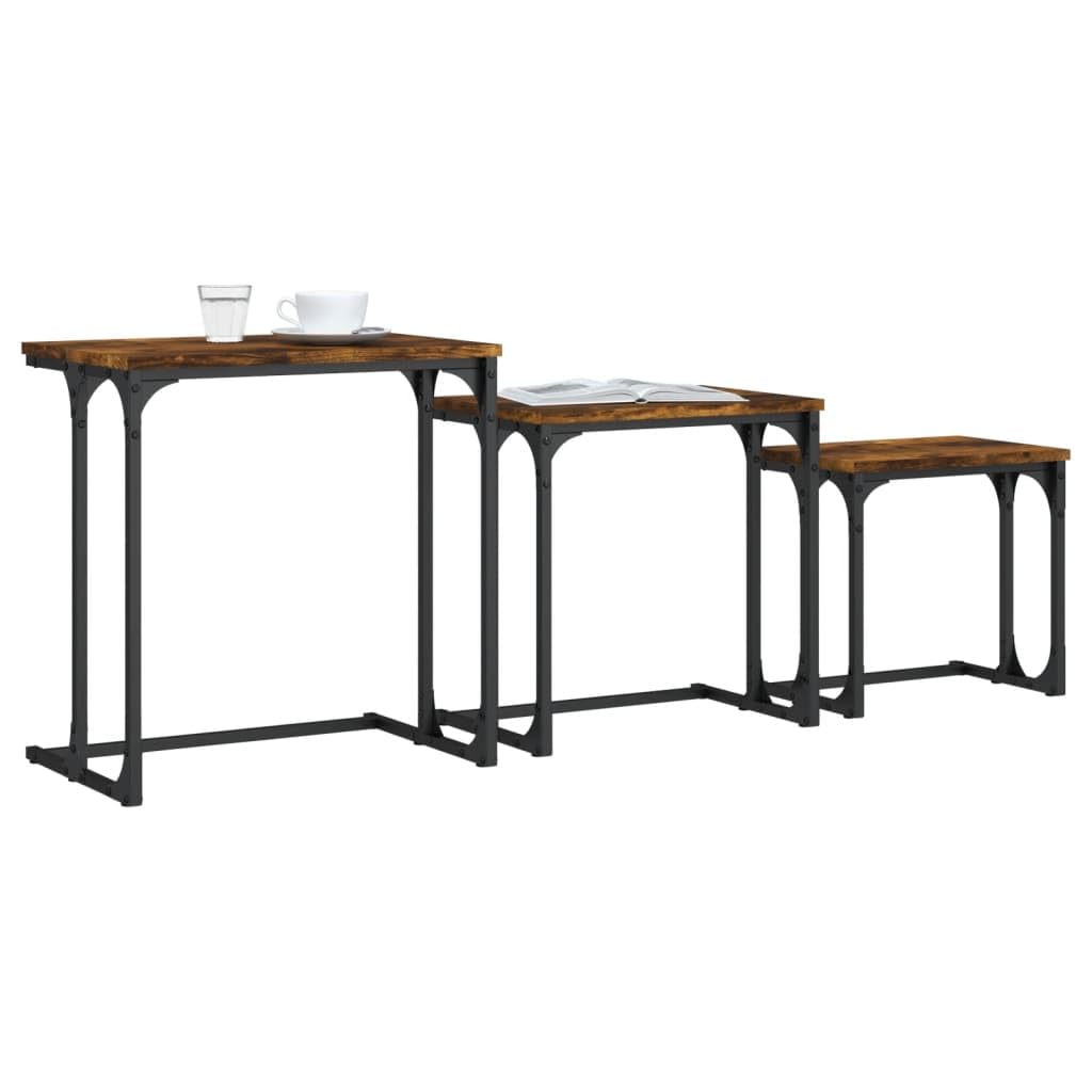 Juego de mesa de juego industrial de 3 piezas de madera con marco de metal para sala de estar, dormitorio y oficina, ahorra espacio y es duradero