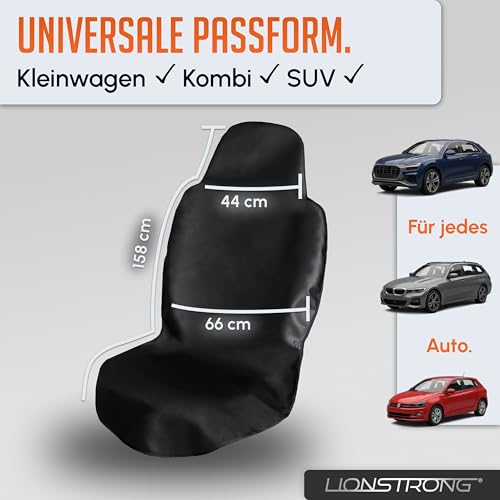 LIONSTRONG® Autositzschoner Vordersitz universell kompatibel [WASSERDICHT] - Autositzbezüge Vordersitze - Sitzschoner Sitzbezüge Auto - Autositz Sitzschutz - Werkstattschoner - Kunstleder