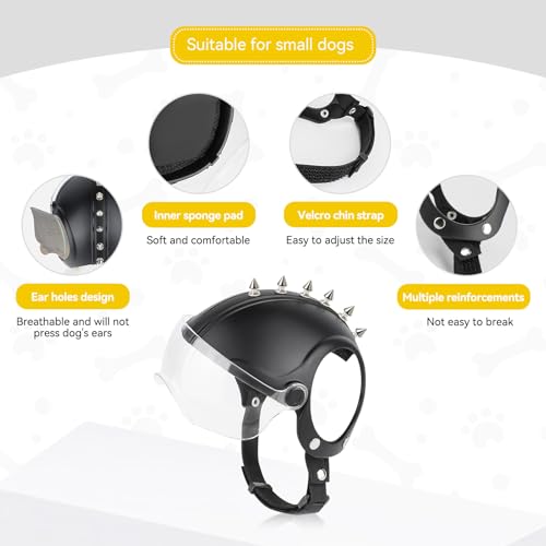 PETLESO Hundehelm mit Hundebrille UV-Schutz klare Hundesonnenbrille für kleine Hunde, Welpen (mit Nieten)