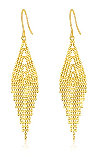 18K Yellow Gold Dangle Drop Earrings for Women, Dainty Real Gold Hook Dangling Tassel Earrings Jewelry for Her, Wife Mom