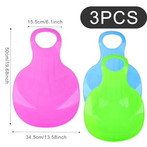 Schneerutscher Kinder 3 Stück Schlitten Bob Poporutscher Erwachsene und Kinder Schneeteller Porutscher mit Griff Winter Outdoor Sport (3)