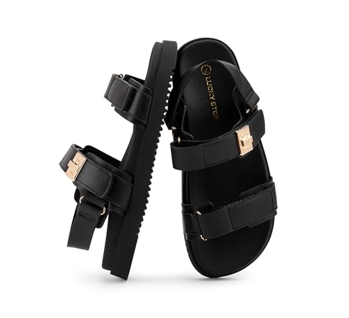 LUCKY STEP Women's Flat Sandals Casual Open Toe Beach Sandals Adjustable Double Strap Summer Sandals