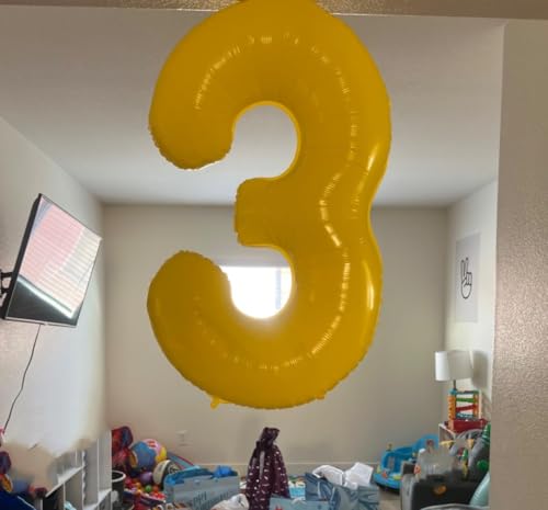Image of 3 Balloon Numbers Birthday Decorations, 40In Yellow Balloons for Men Women | Eye-catching Appearance, Perfect Decorative Centerpieces, Convenient Self-sealing Structure, Widely for Various Occasions