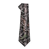 ASVP Shop Camo Necktie for Men Woodland Tree Bark Camouflage Print Tie Hunting Inspired Brown Green Dress Tie for Outdoors Rustic Wedding Work Party