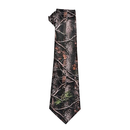 ASVP Shop Camo Necktie for Men Woodland Tree Bark Camouflage Print Tie Hunting Inspired Brown Green Dress Tie for Outdoors Rustic Wedding Work Party
