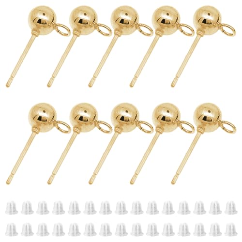 200Pcs Ball Post Earring Studs for Jewelry Making, Hypoallergenic Earring Posts with Loop, Clear Ear Backs