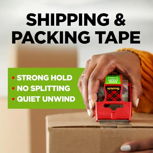 Image of Scotch Sure Start Packing Tape, Clear, Quiet Unwind and Easy Start, Moving Supplies, 1.88 inch x 22.2 Yard, 2 Tape Rolls with Dispensers