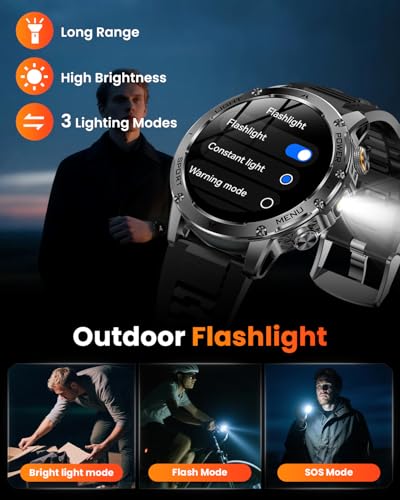 Image of Military Smart Watches for Men (Answer /Make Calls), Smart Watch with 100-Days Extra-Long Battery, IP68 Waterproof, Heart Rate /Sleep Monitor 100+ Sport Modes 1.7″ Fitness Watch for Android /iPhone