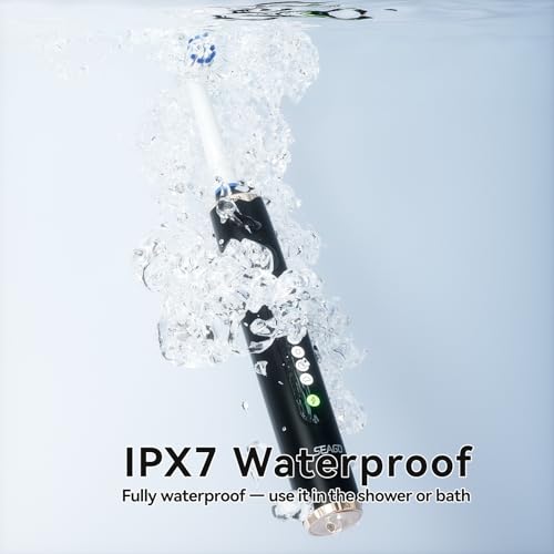 Image of SEAGO Rotating Electric Toothbrush for Adults - 8 Replacement Heads (4 Soft /4 Hard), IPX7 Waterproof, 5 Modes with Memory Function, 2-Minute Timer, USB Type-C Rechargeable (SG-2607-Black