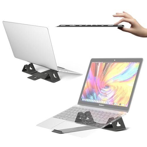Magnetic Adjustable Travel Laptop Stand for Digital Nomads and Business Travelers. Compact, Foldable, and Ideal for Desk Use. Elevate Your Work Experience with Our Laptop Riser on the Go (Dark Gray)